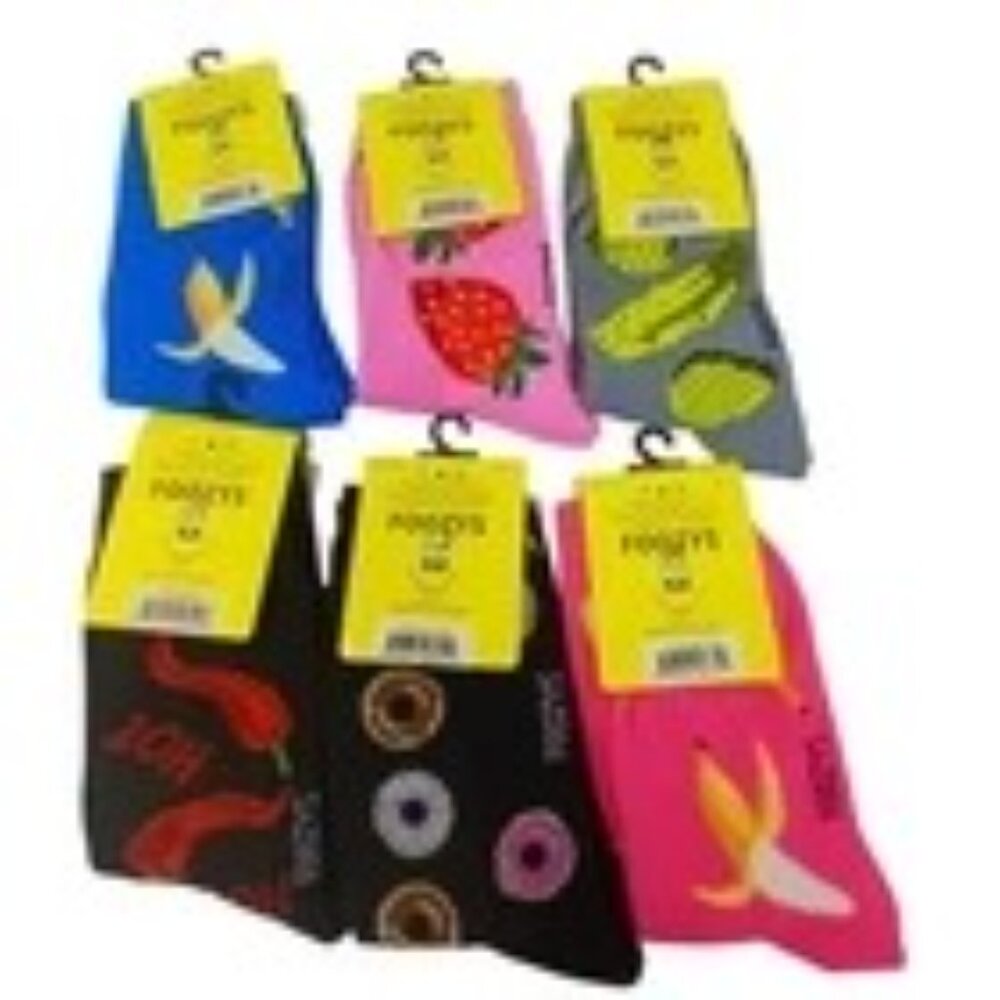 Foozys 6 Pair Foodie Sock Bundle Women Banana Pickle Strawberry Donut Pepper D5 - Picture 2 of 6